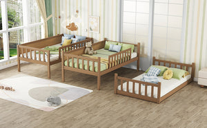 English Elm Twin Triple Rubberwood Bunk Bed with Ladders & Guardrails, Space-Saving Modular Design for Families White Oak W504S00172