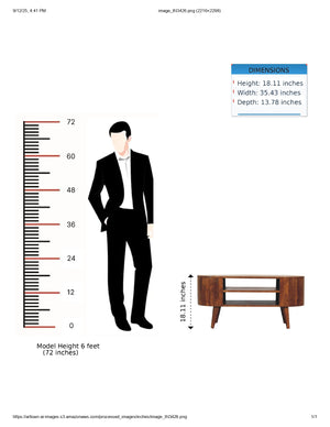 English Elm Solid Wood Cortez Chestnut media unit with 2 open shelves, Nordic legs, compact 39.4"L modern chestnut design B182P166601