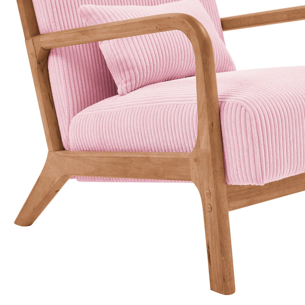 English Elm Wooden Nordhavn Lounge Chair with Ribbed Corduroy Upholstery, Solid Wood Frame and Lumbar Support Pink B343P329318