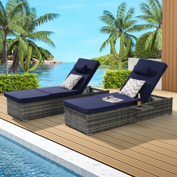 English Elm Outdoor Pe Rattan Chaise Loungers Set of 2 with Cushions Poolside Patio Resort Style Dark Blue W874P266305