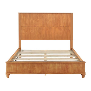 English Elm Solid Rubberwood Queen Platform Bed Tall Headboard Natural Grain No Box Spring W1716S00030