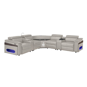 English Elm Nova Tech Sectional with Led Bar Bluetooth Speakers Power Recliners and Freezer Console Gray B009S02168