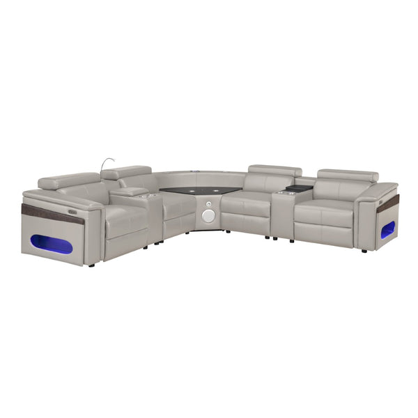 English Elm Nova Tech Sectional with Led Bar Bluetooth Speakers Power Recliners and Freezer Console Gray B009S02168