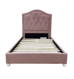 English Elm Reggie Pink Upholstered Twin Bed with Button Tufting, 13-Slat Support, 9" Clearance, 330lb Limit B2726S00286