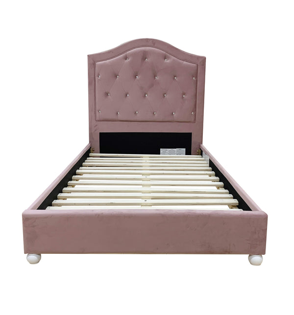 English Elm Reggie Pink Upholstered Twin Bed with Button Tufting, 13-Slat Support, 9" Clearance, 330lb Limit B2726S00286