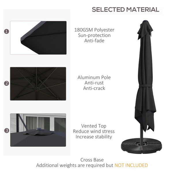 English Elm Outsunny 10' Square Cantilever Patio Umbrella With Adjustable Tilt, Crank Lift & Durable Aluminum Frame W2225P174272-GIGA