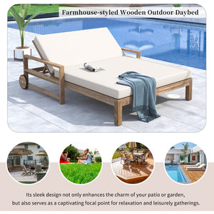 English Elm Trexm Solid Acacia Outdoor Daybed Farmhouse Slatted Frame with Adjustable Backrest TM000011AAA