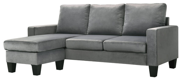 English Elm Jessica reversible sectional sofa chaise in velvet — chic, durable hardwood frame, plush seating glam centerpiece Gray 29 L x 51 W x 19 H B078S00014