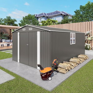 English Elm 10x14 Ft Galvanized Steel Outdoor Storage Shed with Lockable Doors and Vented Window W3213S00005