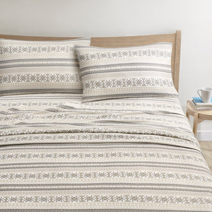 JLA Home True North by Sleep Philosophy - Printed ultra-soft cotton flannel sheet set — OEKO-TEX certified, brushed warmth, prints for cozy winters. Gray/Taupe Nordic TN20-0518