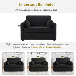 English Elm Twin Convertible Sofa Bed with Foldable Side Table, USB Ports, Storage Pocket & Lumbar Pillows for Small Spaces Black N719S002030B