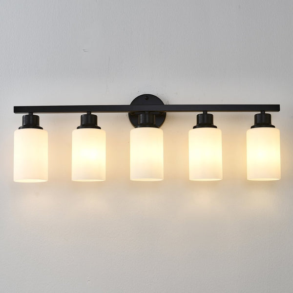 English Elm 5-light Matte Black Linear Wall Sconce with Globe Glass Shades for Modern Interiors W5008P389772