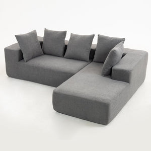 English Elm Full Foam Modular L-shaped Sectional Sofa Flannelette Upholstered with Five Throw Pillows Grey-Blue W3326S00024