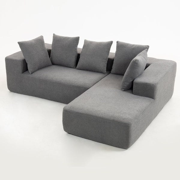 English Elm Full Foam Modular L-shaped Sectional Sofa Flannelette Upholstered with Five Throw Pillows Grey-Blue W3326S00024