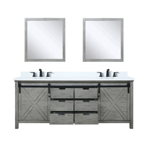 English Elm Ash Grey Double Bath Vanity 80" W x 22" D with Cultured Marble Top, Matte Black Faucets & 30" Mirrors B2731S01121
