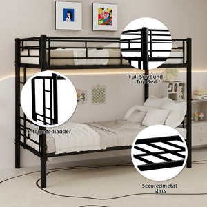 English Elm Twin Metal Bunk Bed for Kids - Durable Twin Over Twin Bedframe with Guardrails, Ladder, Convertible W1935P294047