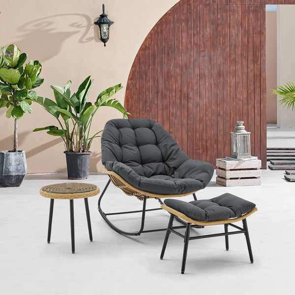 English Elm Benson 3-Piece Lounge Chair Set Gray — Weatherproof PE Rattan, Tufted Cushions, Glass Table, UV Resistant B365P397652