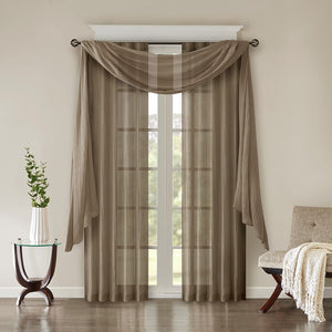 English Elm Solid Crushed Harper Taupe Sheer Window Panel Pair 42x95 - Lightweight Textured Drapes, Rod Pocket/Back Tabs, Modern Elegance B03598156