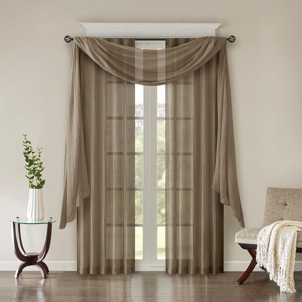English Elm Solid Crushed Harper Taupe Sheer Window Panel Pair 42x95 - Lightweight Textured Drapes, Rod Pocket/Back Tabs, Modern Elegance B03598156