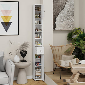 English Elm Tall Slim Bathroom Storage Cabinet 71" Freestanding White Organizer with Drawer, Doors & 4 Adjustable Shelves, UV Finish, Sturdy 50lb Load-Bearing (Assemble Required) W282P154459