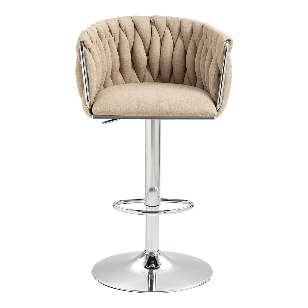 English Elm 360° Fabric Swivel Bar Stools Set of 2 with High Rebound Sponge Cushions, Adjustable Metal Legs, Modern Design Yellow W2215P252780