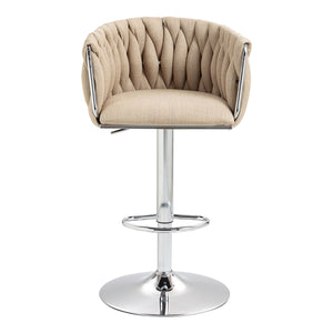 English Elm 360° Fabric Swivel Bar Stools Set of 2 with High Rebound Sponge Cushions, Adjustable Metal Legs, Modern Design Yellow W2215P252780
