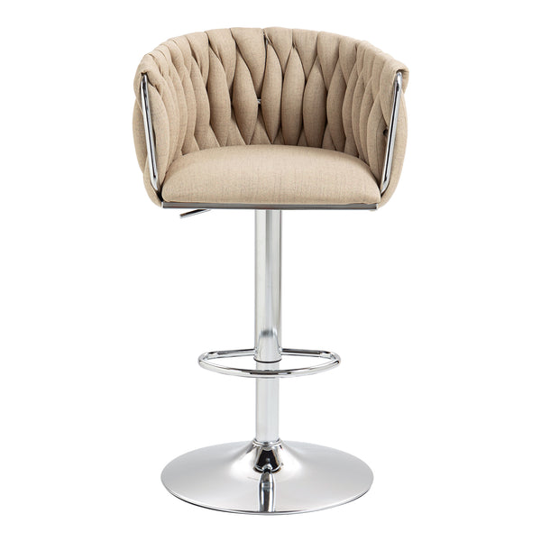 English Elm 360° Fabric Swivel Bar Stools Set of 2 with High Rebound Sponge Cushions, Adjustable Metal Legs, Modern Design Yellow W2215P252780