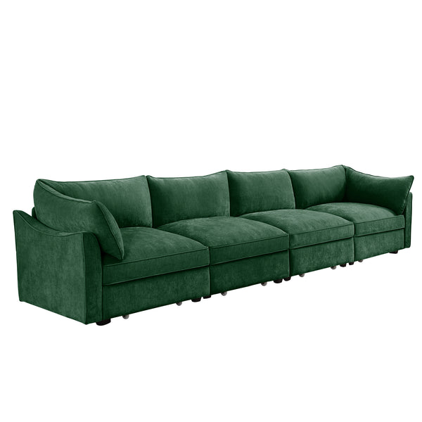 English Elm Super Super Large Wide Deep Seat Sofa Couch for 4 Persons with Hidden Under-Seat Storage Drawers and Chenille Green W3041S00189