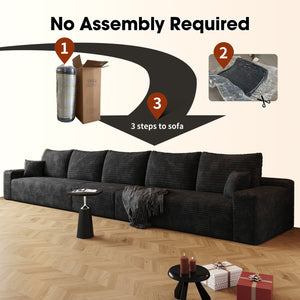 English Elm 168" Cloud Sectional Couch Modular Sofa with Plush Corduroy, Deep Seats, No Assembly, Luxe Comfort Black W2824S00034