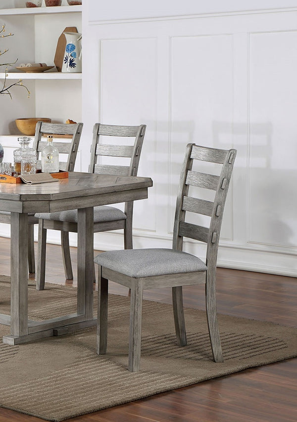 English Elm Dining 7-Piece Rustic Dining Set With Gray Finish Table & Soft Fabric Seat Chairs For Cozy Meals B011S01473