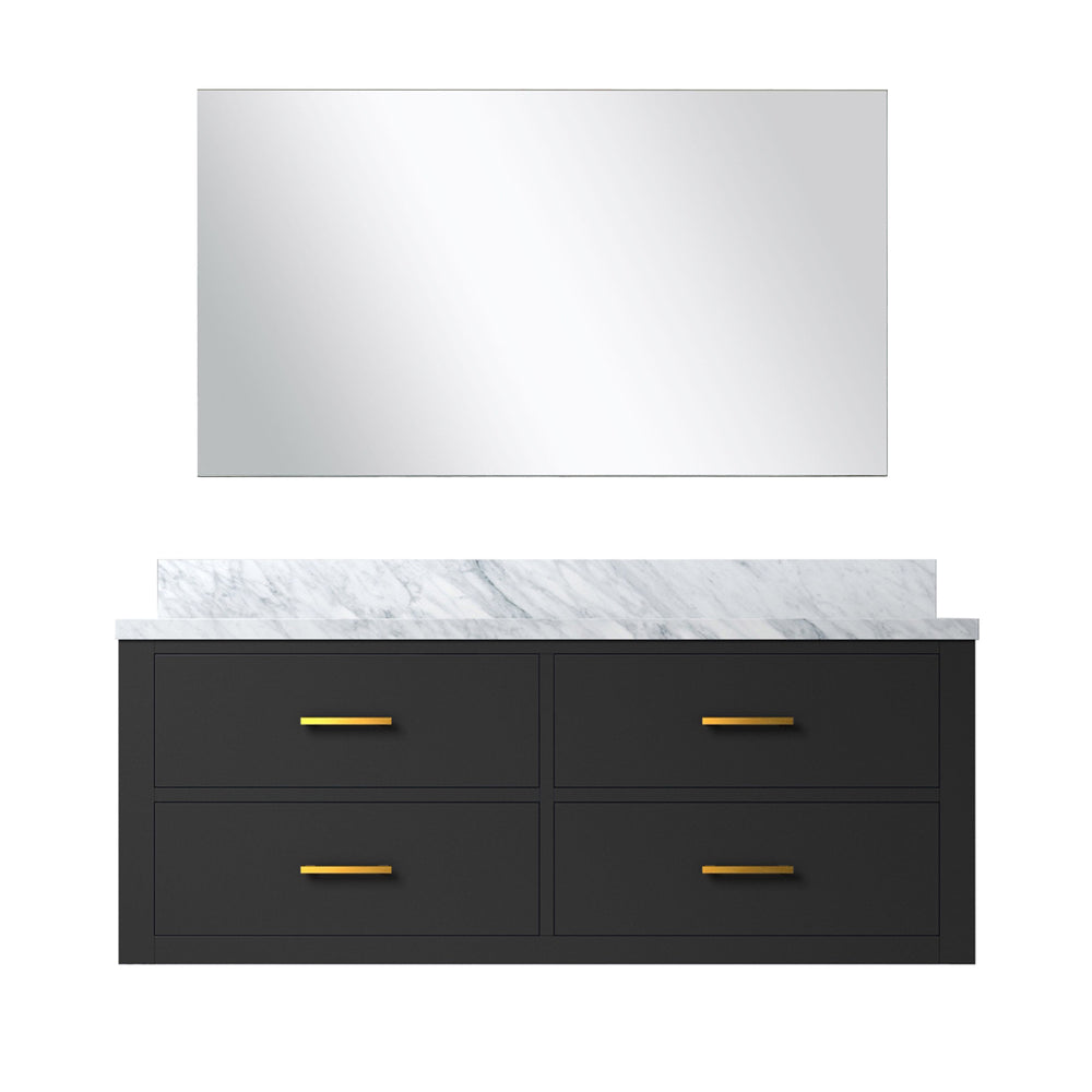 English Elm Black 48" Single Bath Vanity With Carrara Marble Top & Soft-Close Drawers, Includes 43" Mirror B2731S01446