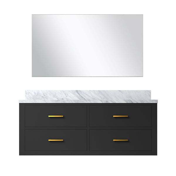 English Elm Black 48" Single Bath Vanity With Carrara Marble Top & Soft-Close Drawers, Includes 43" Mirror B2731S01446