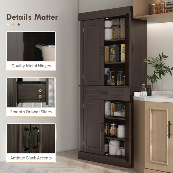 English Elm Homcom 71" Freestanding Kitchen Pantry With 4 Doors, Stylish Storage, Versatile Organization Solution W2225S00050
