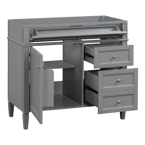 English Elm 36'' Modern Bathroom Vanity Cabinet with Tip-Out Drawer, Adjustable Shelf, Smooth Metal Slides, Solid Wood Frame Grey N710P186084E