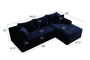English Elm 106.3" Jumbo Corduroy L-shaped Sectional Deep Seat Sofa for Modern Living Rooms W5515S00037