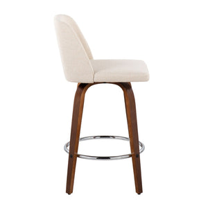 English Elm Toriano Mid-Century Modern Counter Stool Set Of 2 - Walnut Legs & Cream Fabric - Stylish Comfort B202S00451-GIGA