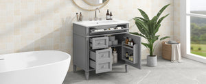 English Elm 30'' Modern Bathroom Vanity With Ceramic Sink, 2 Smooth-Glide Drawers & Tip-Out Compartment Storage N710P206904E