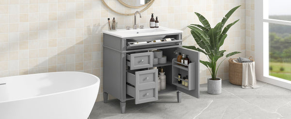 English Elm 30'' Modern Bathroom Vanity With Ceramic Sink, 2 Smooth-Glide Drawers & Tip-Out Compartment Storage N710P206904E
