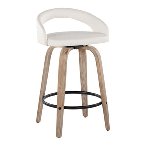 English Elm Fixed-height Swivel Counterstools Whitewashed Wood Faux Leather Kitchen Seating Pair B202S01831