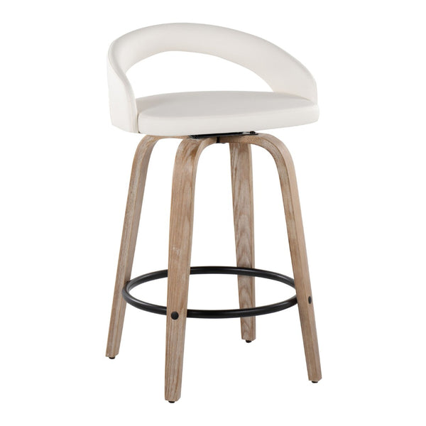 English Elm Fixed-height Swivel Counterstools Whitewashed Wood Faux Leather Kitchen Seating Pair B202S01831