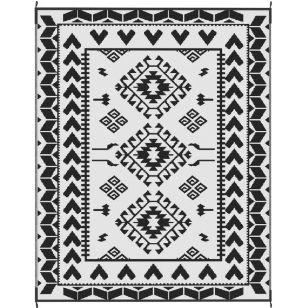 English Elm Patio Reversible Polypropylene Flatweave Rug Foldable Geometric Black White Outdoor Mat T3971P421603