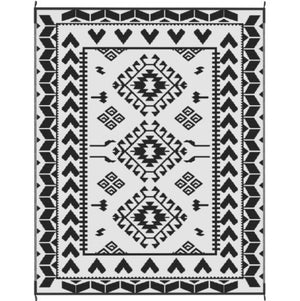 English Elm Patio Reversible Polypropylene Flatweave Rug Foldable Geometric Black White Outdoor Mat T3971P421603