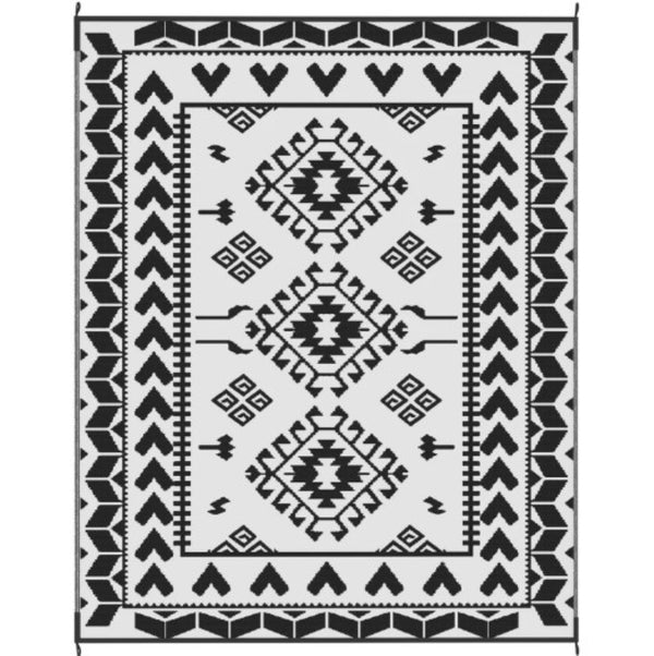 English Elm Patio Reversible Polypropylene Flatweave Rug Foldable Geometric Black White Outdoor Mat T3971P421603