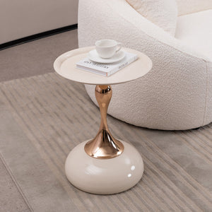 English Elm Mermaid Elegant Round Side Table with Mermaid Tail Pedestal, Minimalist Metal Tray Accent for Small Spaces W2664P297740