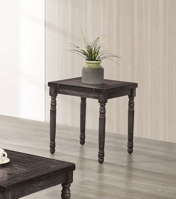 English Elm Rustic Round Wooden Coffee Table 48" Dia x 20" H with Weathered Finish, Turned Legs, Open Shelf and Button-Tufted Beige Linen Top Gray 50 L x 27 W x 10 H B2741P357617