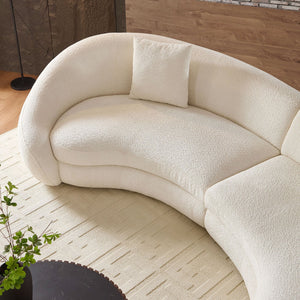 English Elm Modern Curved Sofa Romantic Heart Backrest in Beige Fleece with Deep 25" Seat, Plush Pillows & Two-Piece Shippping W3208S00015