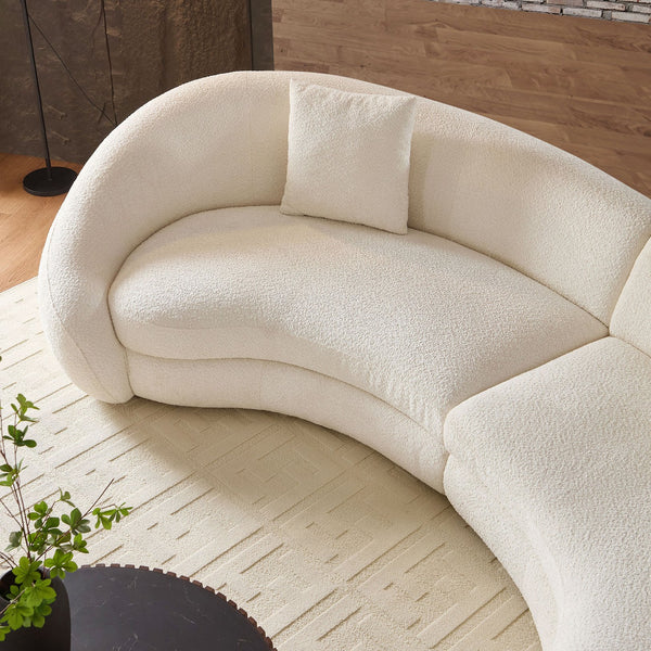 English Elm Modern Curved Sofa Romantic Heart Backrest in Beige Fleece with Deep 25" Seat, Plush Pillows & Two-Piece Shippping W3208S00015