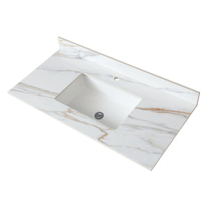 English Elm 43 Inch Marble Vanity Top - Elegant Carrara Design With Undermount Sink, 4" Backsplash, Easy Install W2699P192443