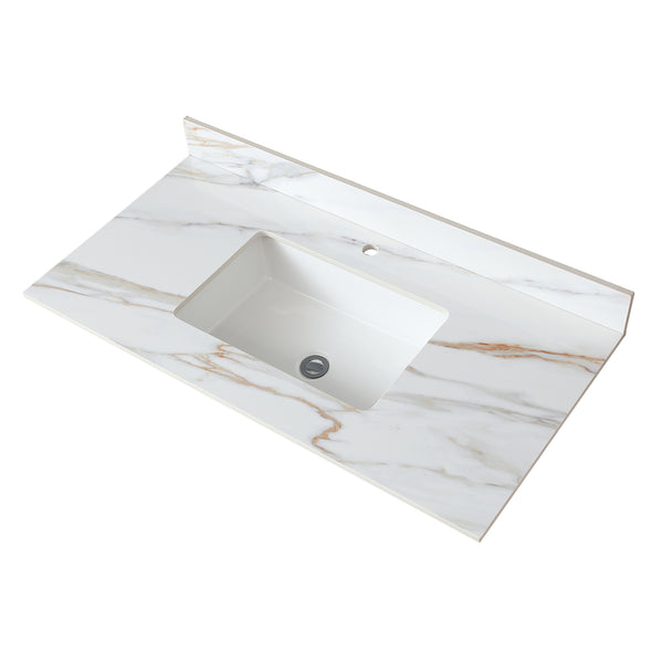 English Elm 43 Inch Marble Vanity Top - Elegant Carrara Design With Undermount Sink, 4" Backsplash, Easy Install W2699P192443