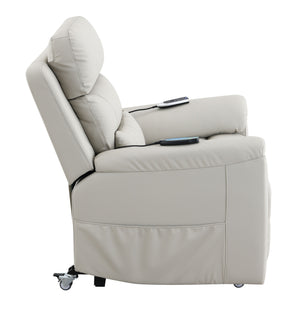 English Elm Marsha Light Gray Power Motion Recliner with Lift, Heated Massage, Faux Leather Upholstery, Modern Comfort B2726S00015